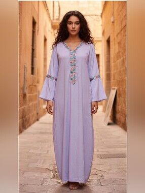 VELROSE Lavender Embroidered V-Neck Maxi Robe SIZE MEDIUM  NEW NO TAG